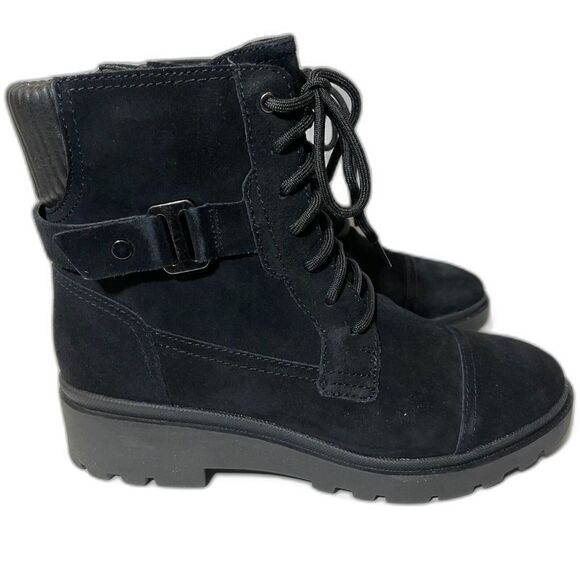 CLARKS Calla Dance Lace-Up Buckled Boots - Women's Size 7.5W - Black Suede - Picture 3 of 7